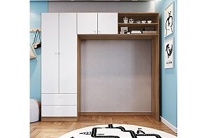 Roupeiro 04 Portas 02 Gavetas - Nogal / Branco - Completa Móveis