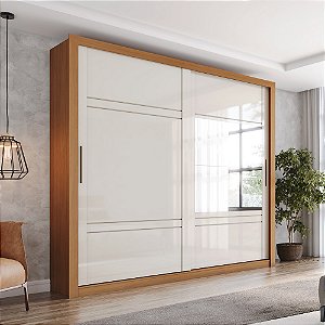 Roupeiro 02 Portas Deslizantes Sintra c/ Espelho - D343-221 - Cinamomo / Off white - Móveis Henn