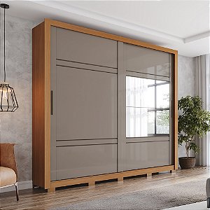 Roupeiro 02 Portas Deslizantes Sintra c/ Espelho - D343-220 - Cinamomo / Avelã - Móveis Henn
