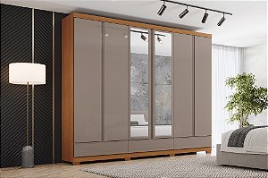 Roupeiro 06 Portas Imperial 100% MDF c/ Espelho - D344-220 - Cinamomo/Avelã - Moveis Henn
