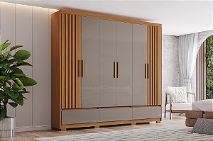 Roupeiro 06 Portas Kaian - D347-220 - Cinamomo/Avelã - Móveis Henn
