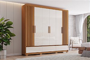 Roupeiro 06 Portas Kaian - D347-221 - Cinamomo/Off White - Móveis Henn