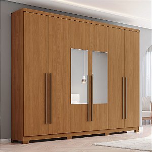 Roupeiro 06 Portas Jade c/ Espelho - D345-214 - Cinamomo - Móveis Henn
