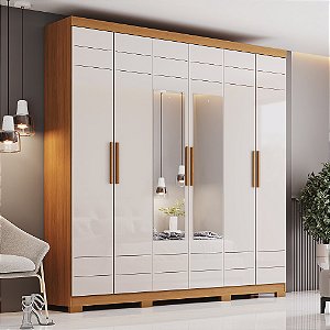 Roupeiro 06 Portas Flora - D215-221 - Cinamomo/Off White - Móveis Henn