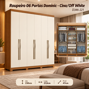 Roupeiro 212cm 06 Portas Dominic - D346-221 - Cinamomo/Off White - Moveis Henn