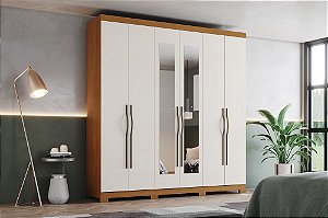Roupeiro 06 Portas Dominic c/ Espelho - D346-221 - Cinamomo/Off White - Moveis Henn