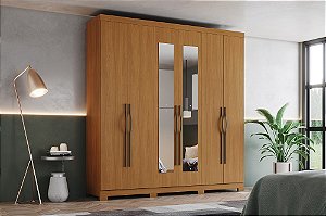 Roupeiro 06 Portas Dominic c/ Espelho - D346-221 - Cinamomo - Moveis Henn