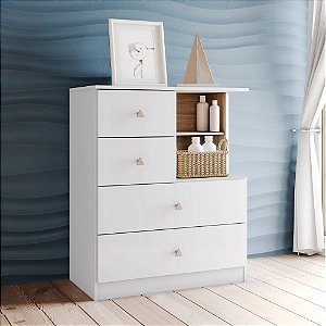 Comoda 04 Gavetas e Nicho - Ref. I727-19 - Branco / Jequitiba - Moveis Henn