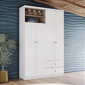 Roupeiro 04 Portas Vanila - Ref. I132-190 - Branco/Jequitiba - Moveis Henn