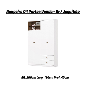 Roupeiro 04 Portas Vanila - Ref. I132-190 - Branco/Jequitiba - Moveis Henn