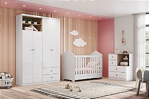 Conjunto Infantil Vanila - Branco/Jequitibá - Móveis Henn