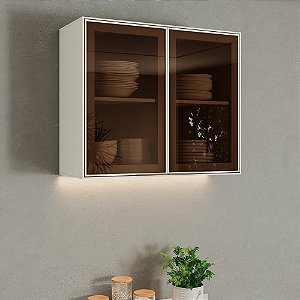 Aéreo 02 Portas Vidro 80cm - Ref. C659-133 - Areia - Linha Fineze - Móveis Henn