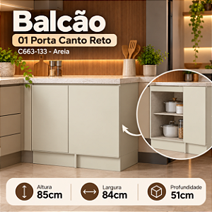 Balcão 01 Porta Canto Reto - Ref. C663-133 - Areia - Linha Fineze - Móveis Henn