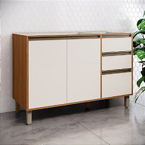 Balcão 03 Portas 120cm - Ref. C583-221 - Cinamomo/Off White - Linha Venaly - Móveis Henn