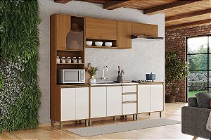 Cozinha Modulada 05 Pçs - Linha Venaly - Cinamomo/Off White - Móveis Henn