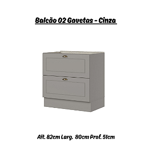 Balcão 02 Gavetas 80cm - Ref. C371-131 - Cinza - Linha Americana - Móveis Henn