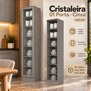 Cristaleira 01 Porta 100% MDF - C373-131 - Cinza - Linha Americana - Móveis Henn