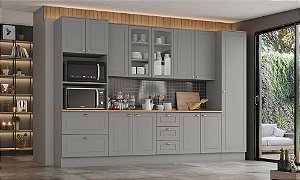 Cozinha Modulada 06 Pçs - Linha Americana - Cinza - Móveis Henn