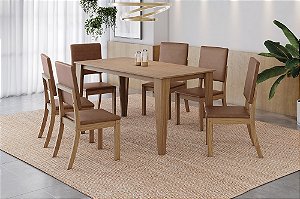 Conjunto de Mesa Vittoria 160cm + 06 Cadeiras Milla Plus Caramelo - Móveis Henn