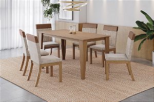 Conjunto de Mesa Vittoria 160cm + 06 Cadeiras Isa Plus Caramelo/Linho - Móveis Henn