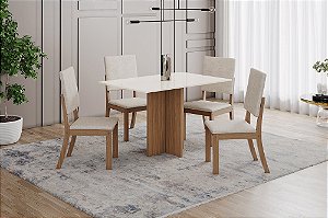 Conjunto de Mesa Kira 120cm + 04 Cadeiras Milla Linho - Móveis Henn