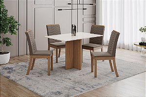 Conjunto de Mesa Kira 120cm + 04 Cadeiras Isa Bege - Móveis Henn