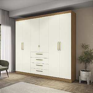Roupeiro 250cm 06 Portas 04 Gavetas - Ref. T585 - Canela/Off White - Kappesberg