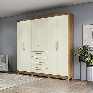Roupeiro 250cm 06 Portas 04 Gavetas c/ Pés - Ref. CB03T585 - Canela/Off White - Kappesberg