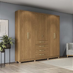 Roupeiro 250cm 06 Portas 04 Gavetas c/ Pés - Ref. CB03T585 - Canela - Kappesberg