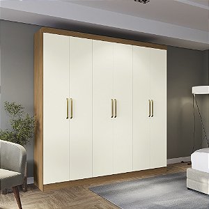 Roupeiro 230cm 06 Portas 02 Gavetas - Ref. T584 - Canela/Off White - Kappesberg