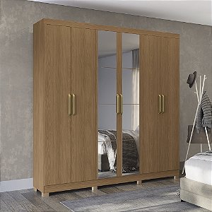 Roupeiro 230cm 06 Portas 02 Gavetas c/ Pés e Espelhos - Ref. CB01T584 - Canela - Kappesberg
