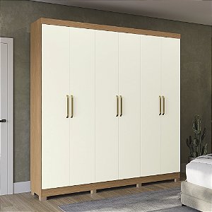 Roupeiro 230cm 06 Portas 02 Gavetas c/ Pés - Ref. CB03T584 - Canela/Off White - Kappesberg