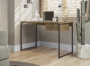 Mesa Secretária 118cm com Gaveta - Ref. LI002/LI005 - Canela/Preto - Linha Industrial - Kappesberg