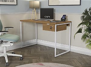 Mesa Secretária 118cm com Gaveta - Ref. LI002/LI005 - Canela/Branco - Linha Industrial - Kappesberg