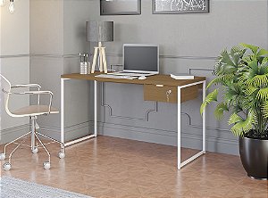 Mesa Secretária 136cm com Gaveta - Ref. LI003/LI005 - Canela/Branco - Linha Industrial - Kappesberg