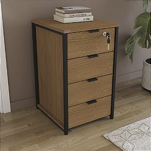 Balcão Gaveteiro 04 Gavetas - Ref. LI045 - Canela/Preto - Linha Industrial - Kappesberg