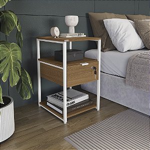 Mesa Cabeceira - Ref. LI046 - Canela/Branco - Linha Industrial - Kappesberg