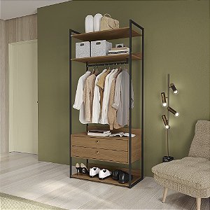 Armario Closet - Ref. LI047 - Canela/Preto - Linha Industrial - Kappesberg