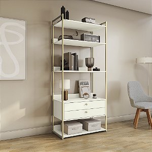 Armario Closet Alto - Ref. LI049 - Off White/Dourado - Linha Industrial - Kappesberg