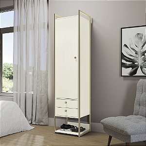 Armario 01 Porta 02 Gavetas - Ref. LI051 - Off White/Dourado - Kappesberg