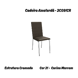 Par de Cadeiras Amsterdã - Ref. 2C091-CR - Corino Marrom - Kappesberg Crome