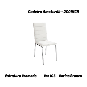 Par de Cadeiras Amsterdã - Ref. 2C091-CR - Corino Branco - Kappesberg Crome