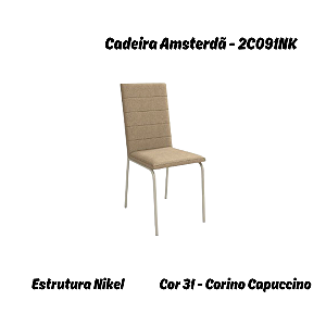 Par de Cadeiras Amsterdã - Ref. 2C091-NK - Corino Capuccino - Kappesberg Crome