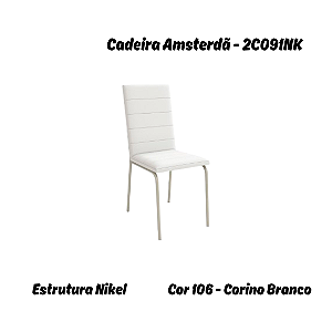 Par de Cadeiras Amsterdã - Ref. 2C091-NK - Corino Branco - Kappesberg Crome