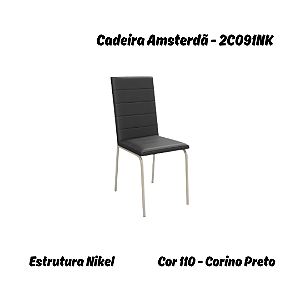 Par de Cadeiras Amsterdã - Ref. 2C091-NK - Corino Preto - Kappesberg Crome
