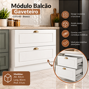Balcão 02 Gavetas 80cm - Ref. C371-05 - Branco - Linha Americana - Móveis Henn