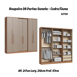 Roupeiro 06 Portas Sonata - 3272A - Cedro/Duna - Móveis Castro