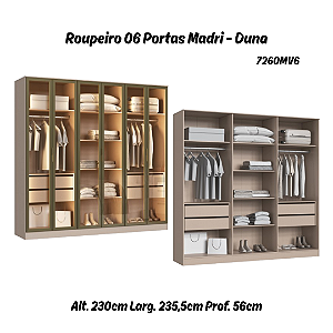 Roupeiro 06 Portas de Vidro Reflecta Madri 100% MDF - 7260MV6 - Duna - Moveis Castro