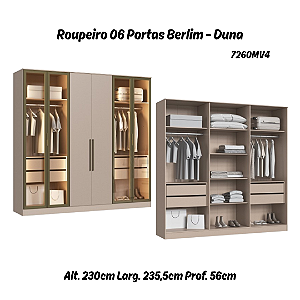 Roupeiro 06 Portas 04 c/ Vidro Reflecta Berlim 100% MDF - 7260MV4 - Duna - Moveis Castro