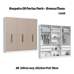 Roupeiro 06 Portas Paris 100% MDF - 7260M - Branco/Duna - Moveis Castro